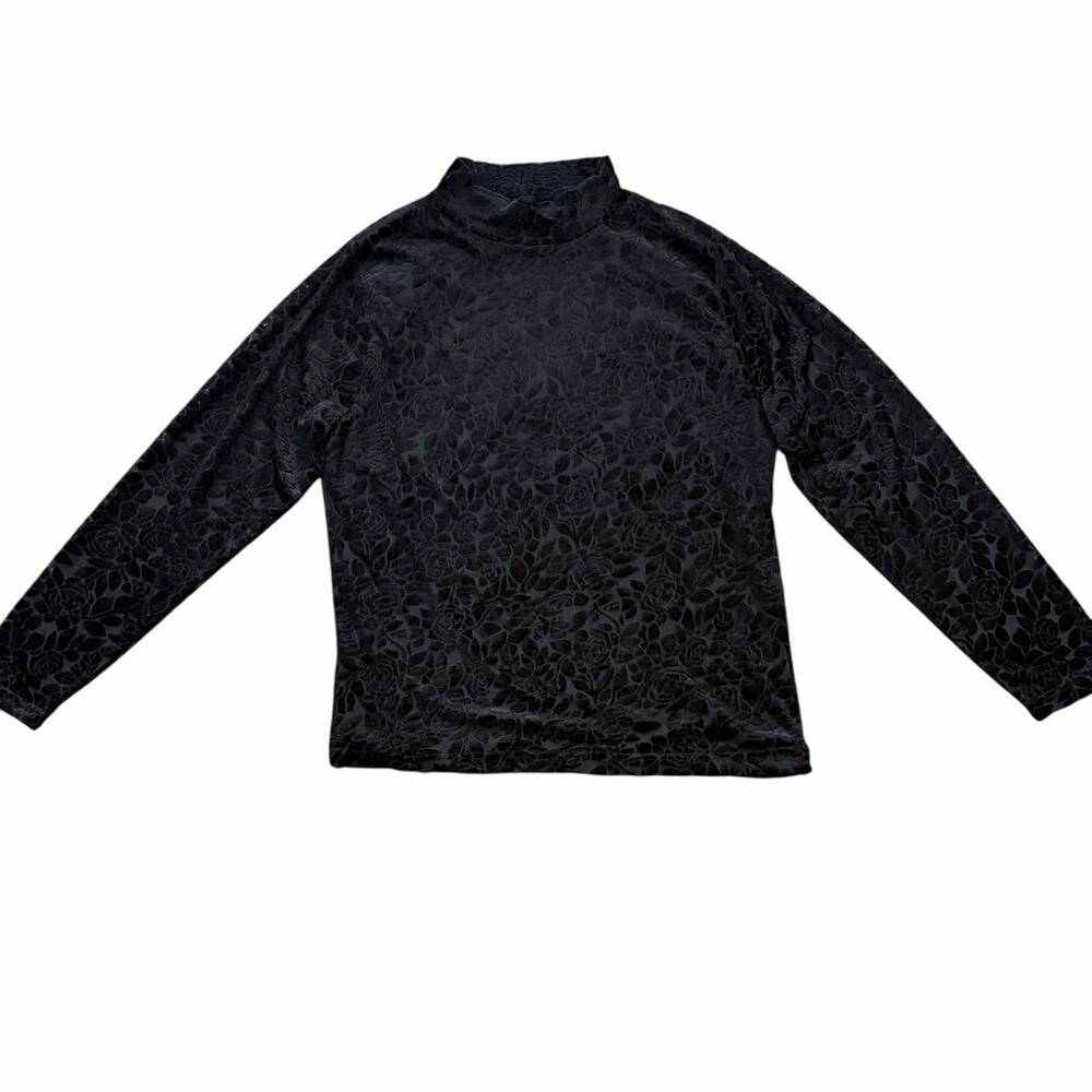 VTG Y2K Worthington Burnout Velvet Long Sleeve Top Large Black Floral Whimsigoth